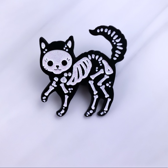 Sweet Skeletal Kitty Enamel Pin/ Brooch